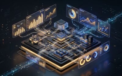 Power BI and Microsoft Fabric Enterprise Data Analytics Lakehouse Architecture 3D Illustration